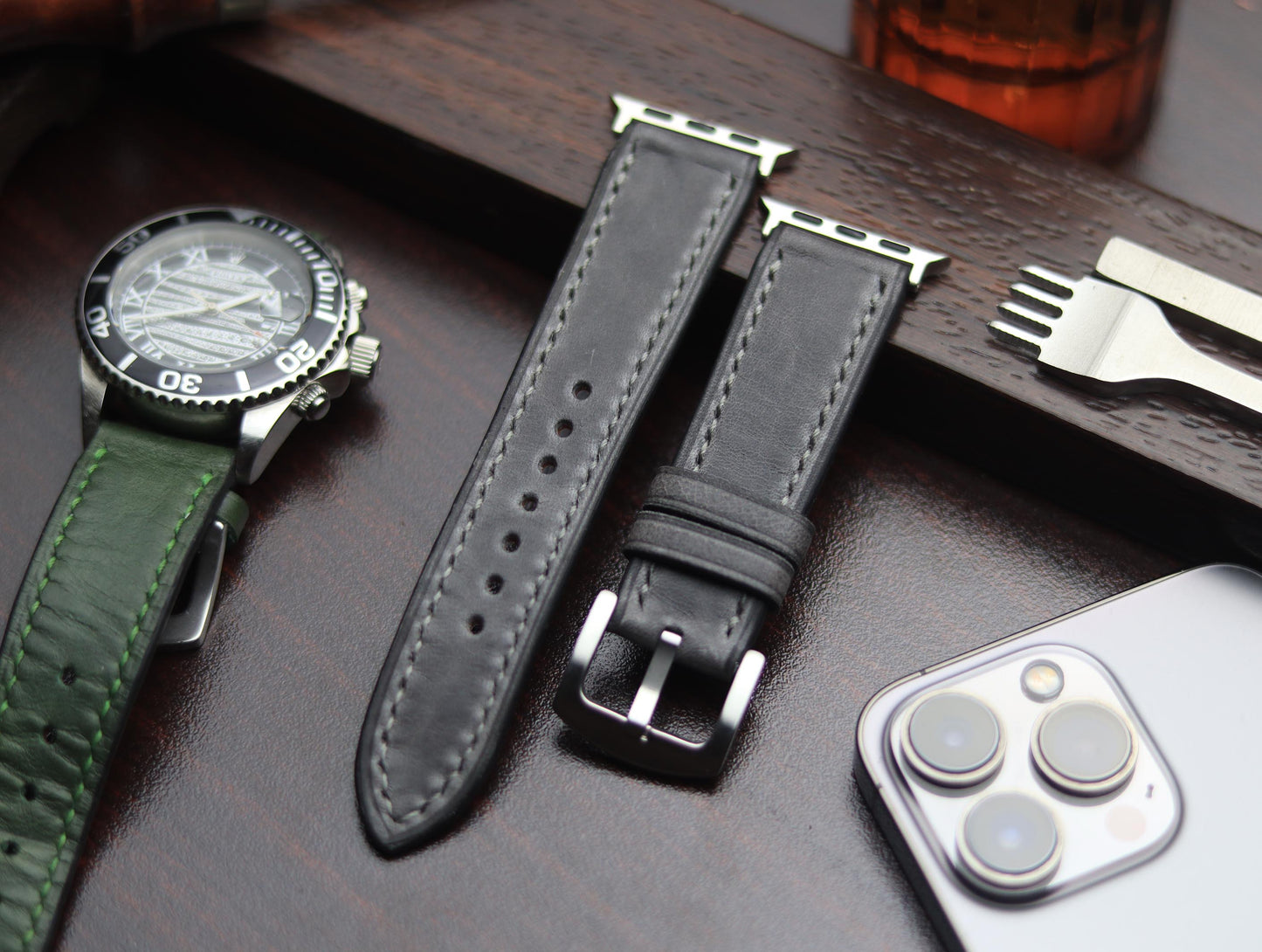 PREMIUM LEATHER STRAP EMPIRICAL GREY FULL STITCHED (GREY)