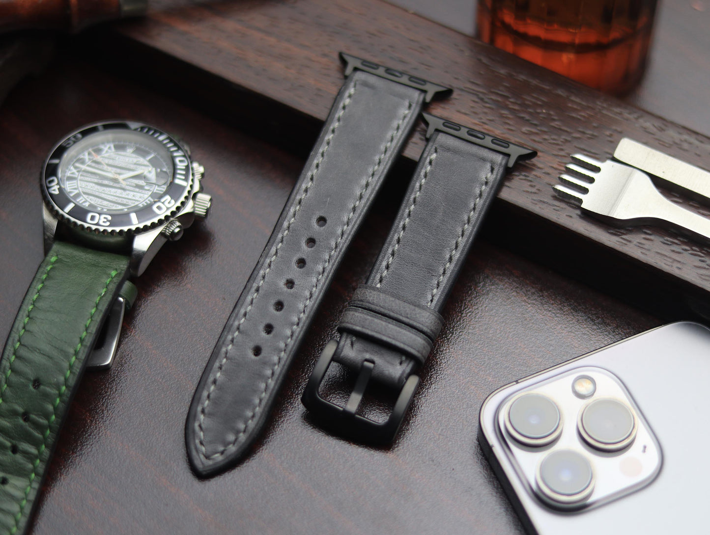 PREMIUM LEATHER STRAP EMPIRICAL GREY FULL STITCHED (GREY)