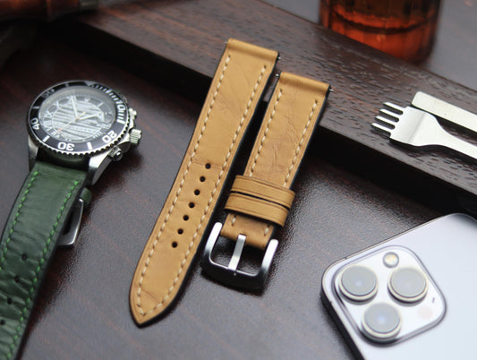 PREMIUM LEATHER STRAP WARM BEIGH FULL STITCHED (BEIGH)