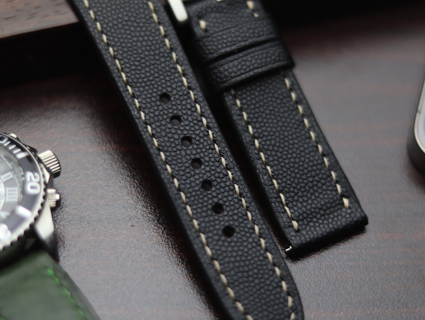 PREMIUM LEATHER STRAP SPIDER BLACK - FULL STITCHED (BEIGH)