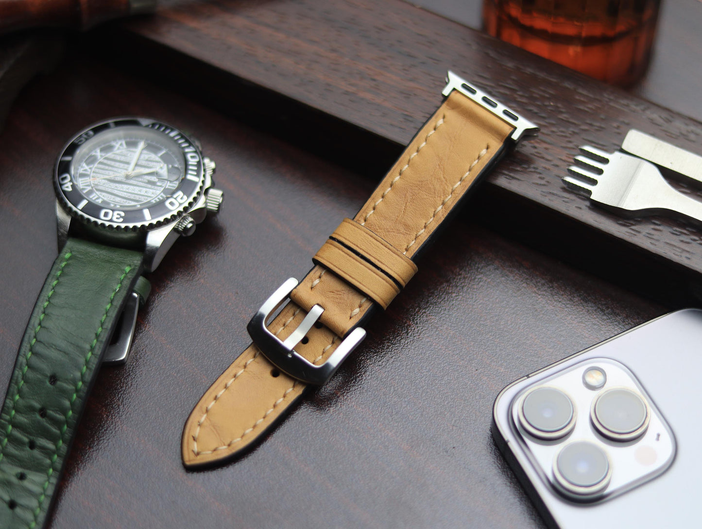 PREMIUM LEATHER STRAP WARM BEIGH FULL STITCHED (BEIGH)