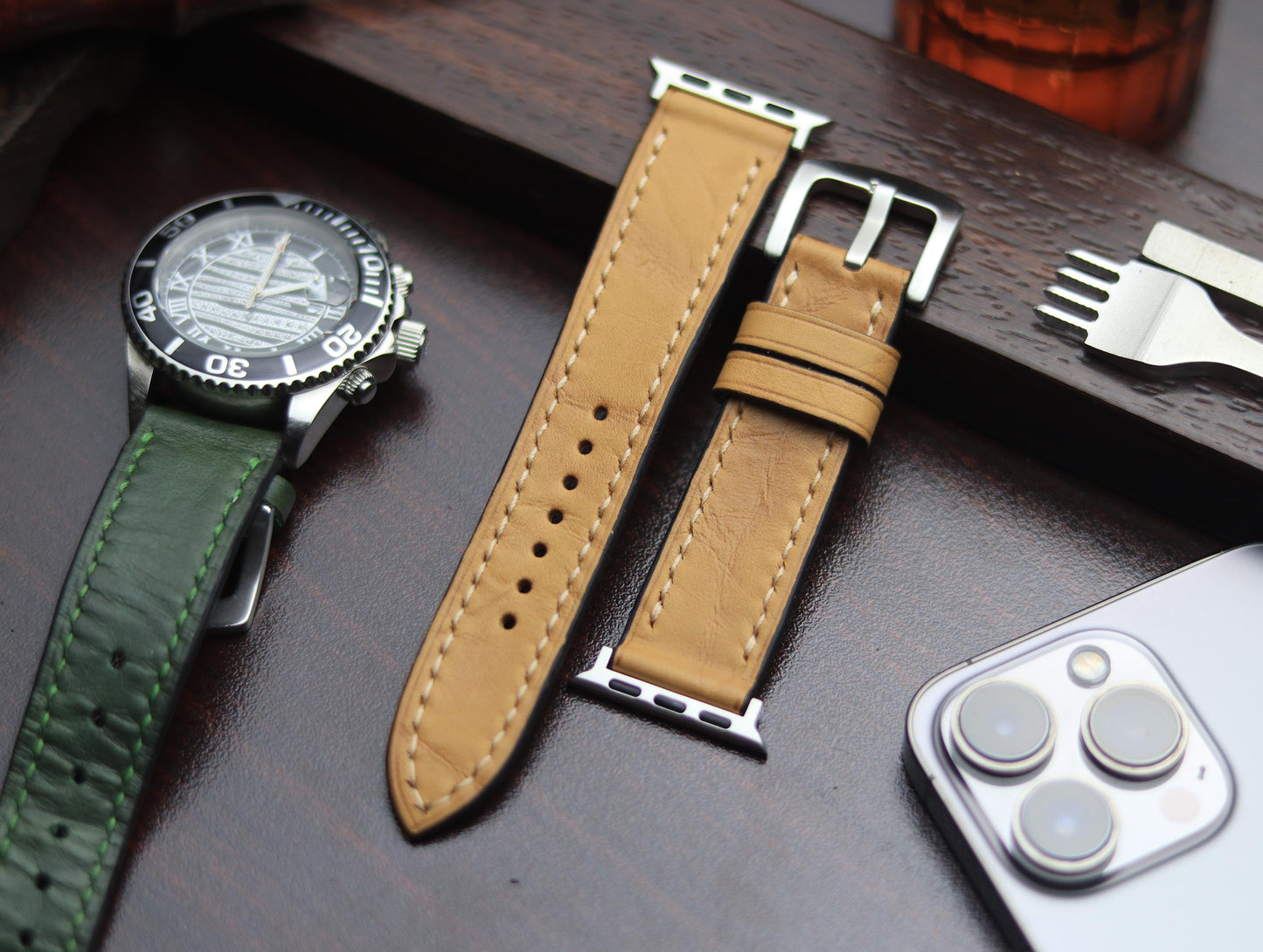 PREMIUM LEATHER STRAP WARM BEIGH FULL STITCHED (BEIGH)