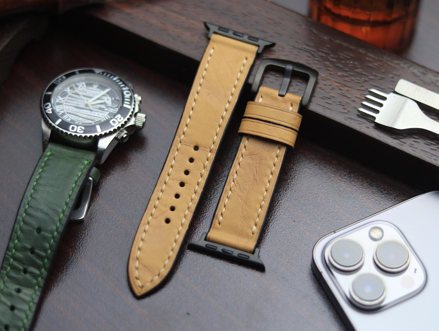 PREMIUM LEATHER STRAP WARM BEIGH FULL STITCHED (BEIGH)