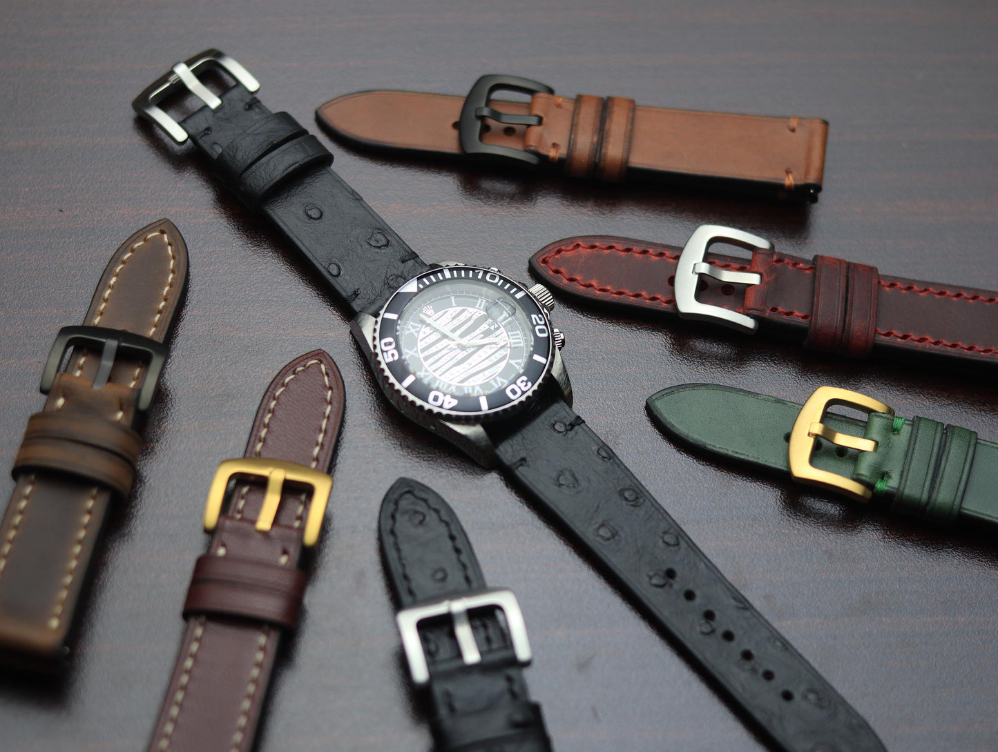 PREMIUM LEATHER STRAP BURNT OAK - FULL STITCHED (BEIGH)
