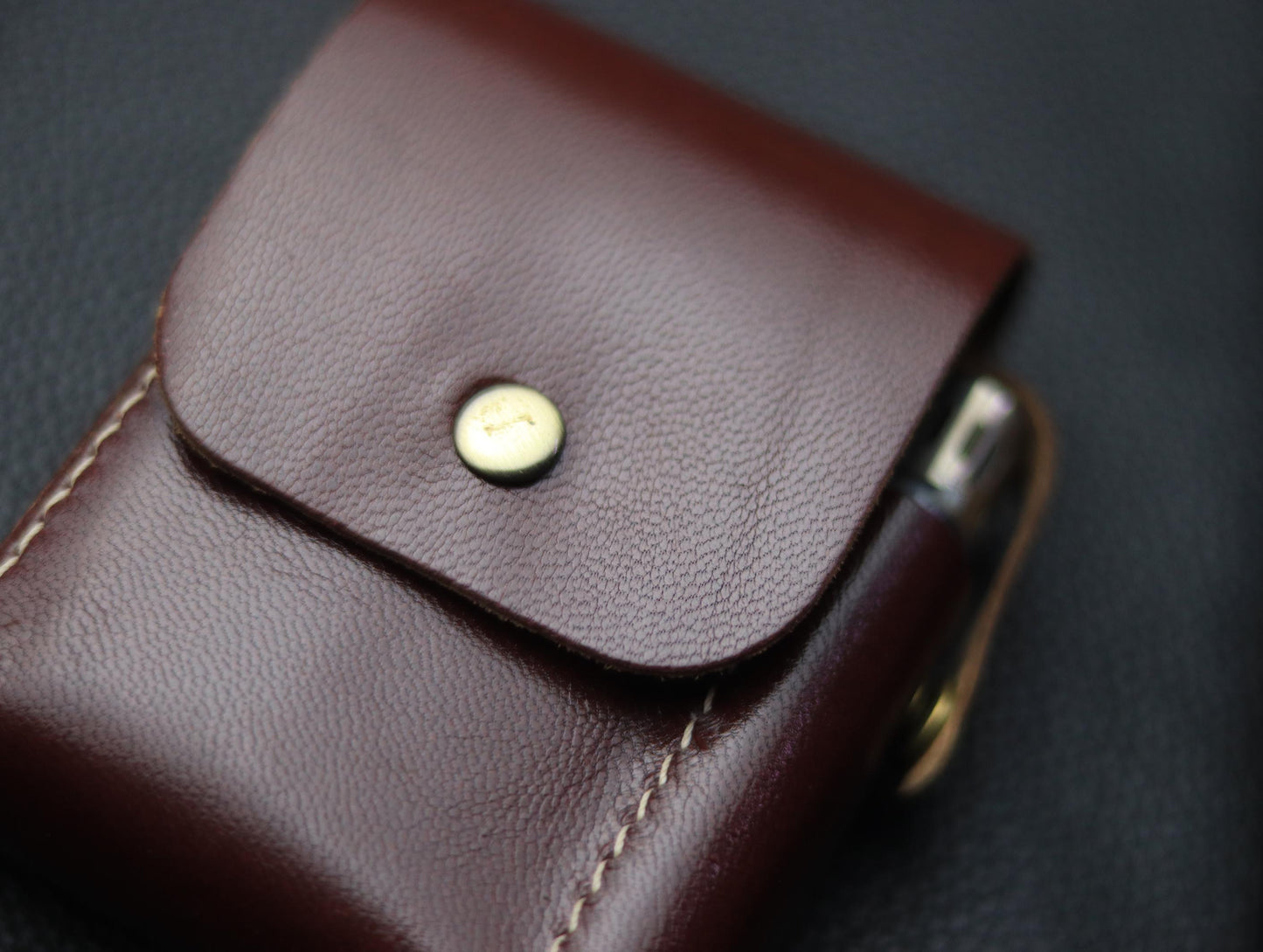 Genuine Leather Cigarette Case Side Lighter Pocket BURNT OAK