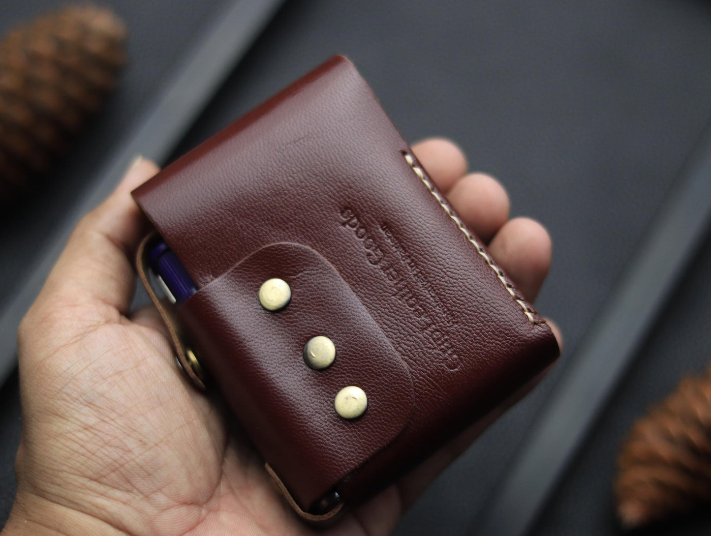 Genuine Leather Cigarette Case Side Lighter Pocket BURNT OAK