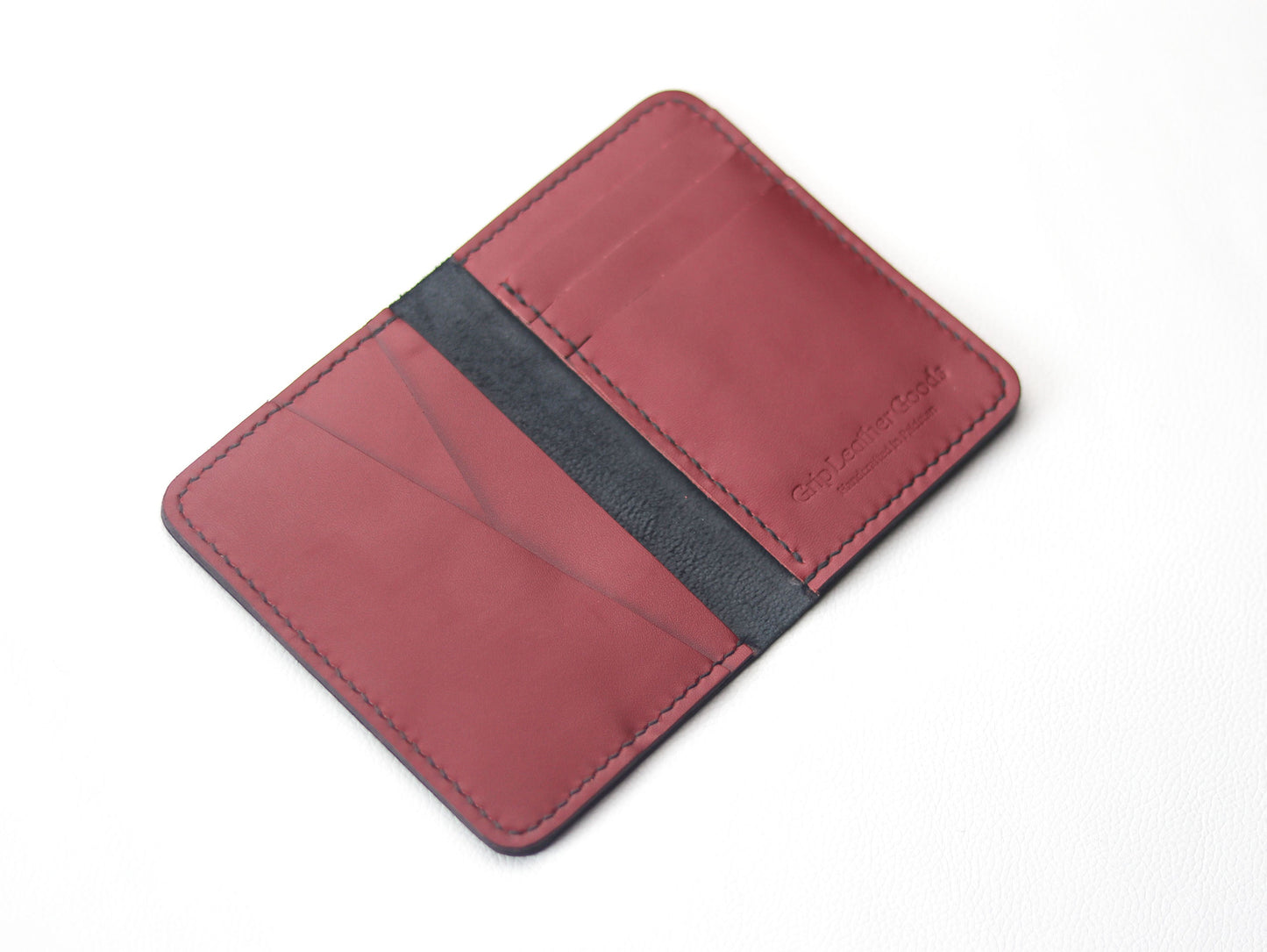 BI-FOLD SNAP WALLET CRIMSON RED AND BLACK GRIP LEATHER GOODS
