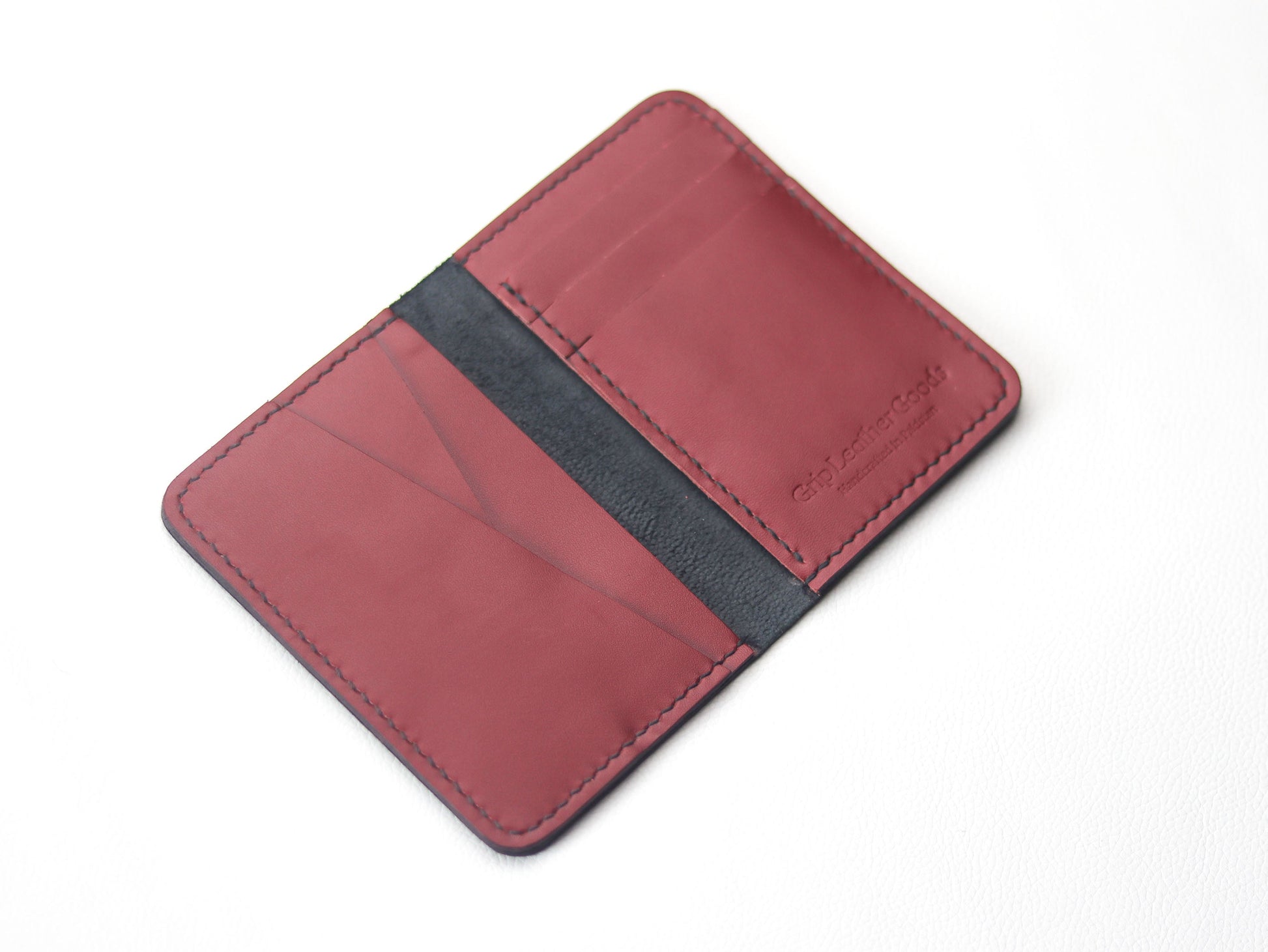 BI-FOLD SNAP WALLET CRIMSON RED AND BLACK GRIP LEATHER GOODS