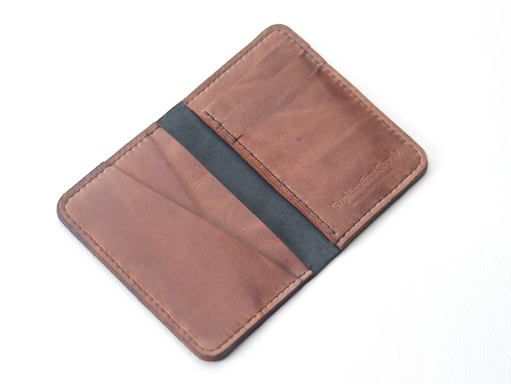 BI-FOLD SNAP WALLET BROWN AND BLACK GRIP LEATHER GOODS