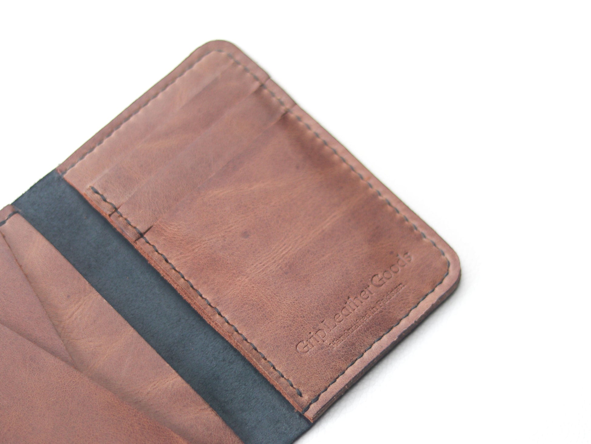 BI-FOLD SNAP WALLET BROWN AND BLACK GRIP LEATHER GOODS