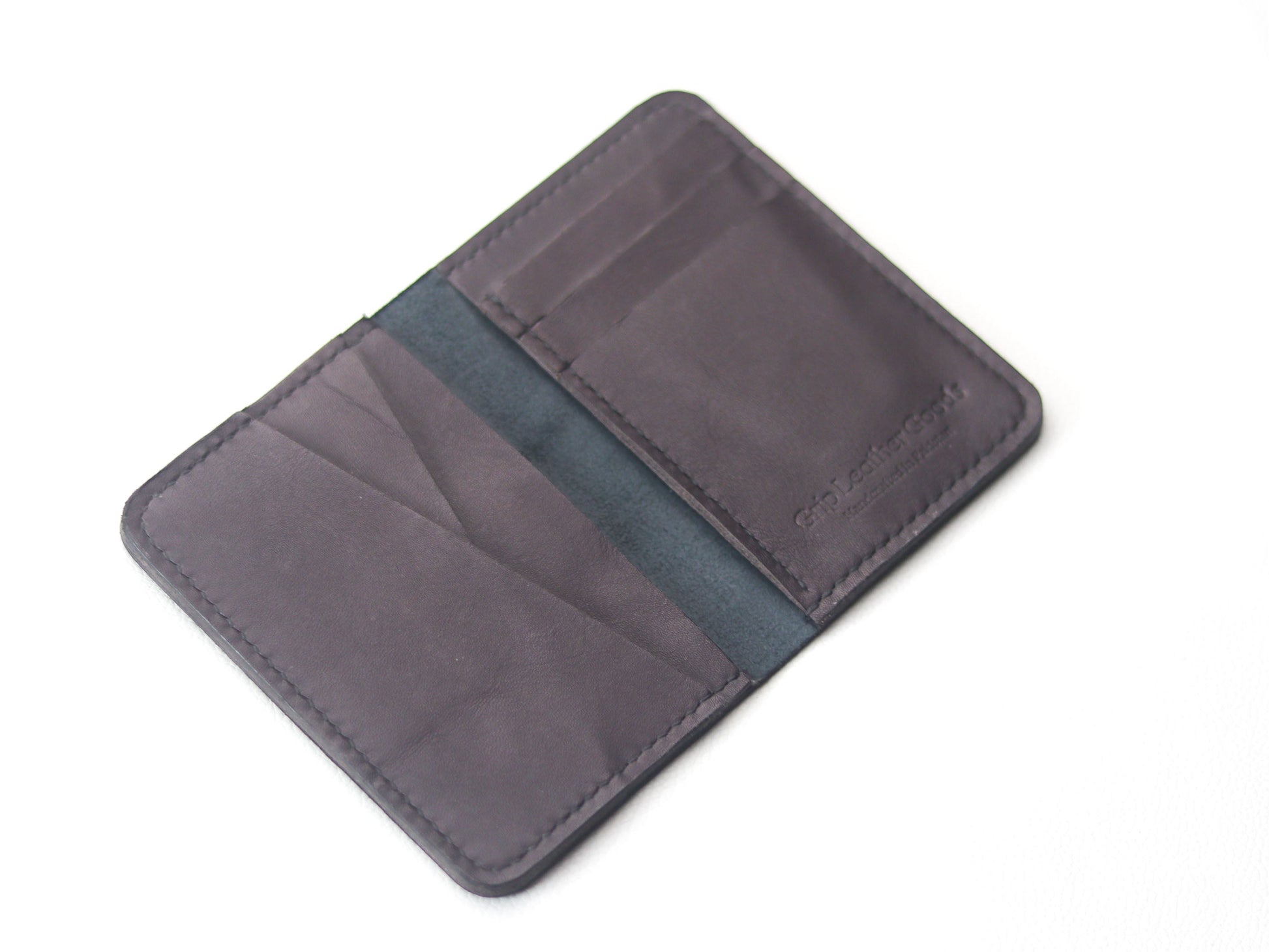 BI-FOLD SNAP WALLET DEEP PURPLE AND BLACK GRIP LEATHER GOODS
