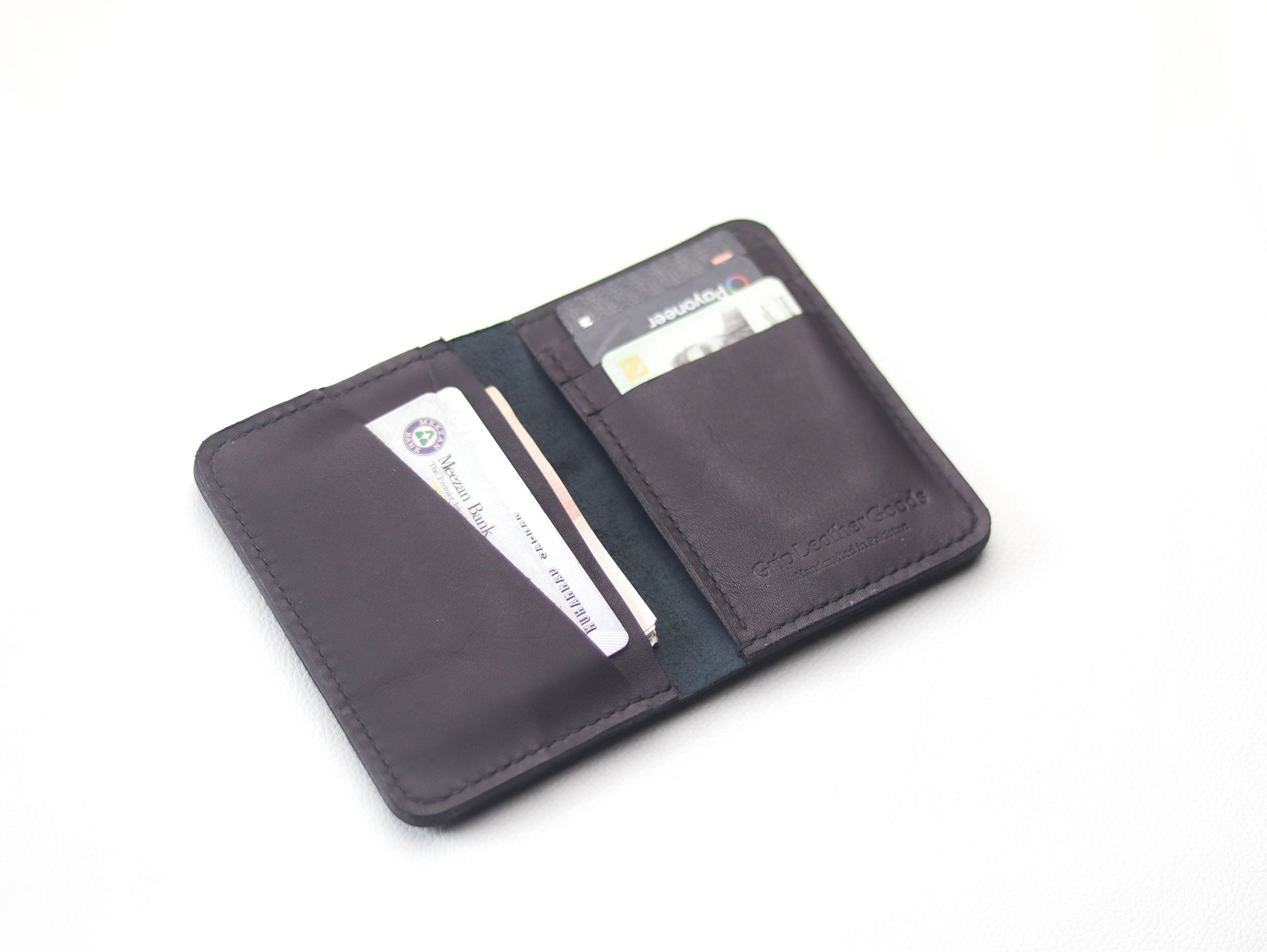 BI-FOLD SNAP WALLET DEEP PURPLE AND BLACK GRIP LEATHER GOODS