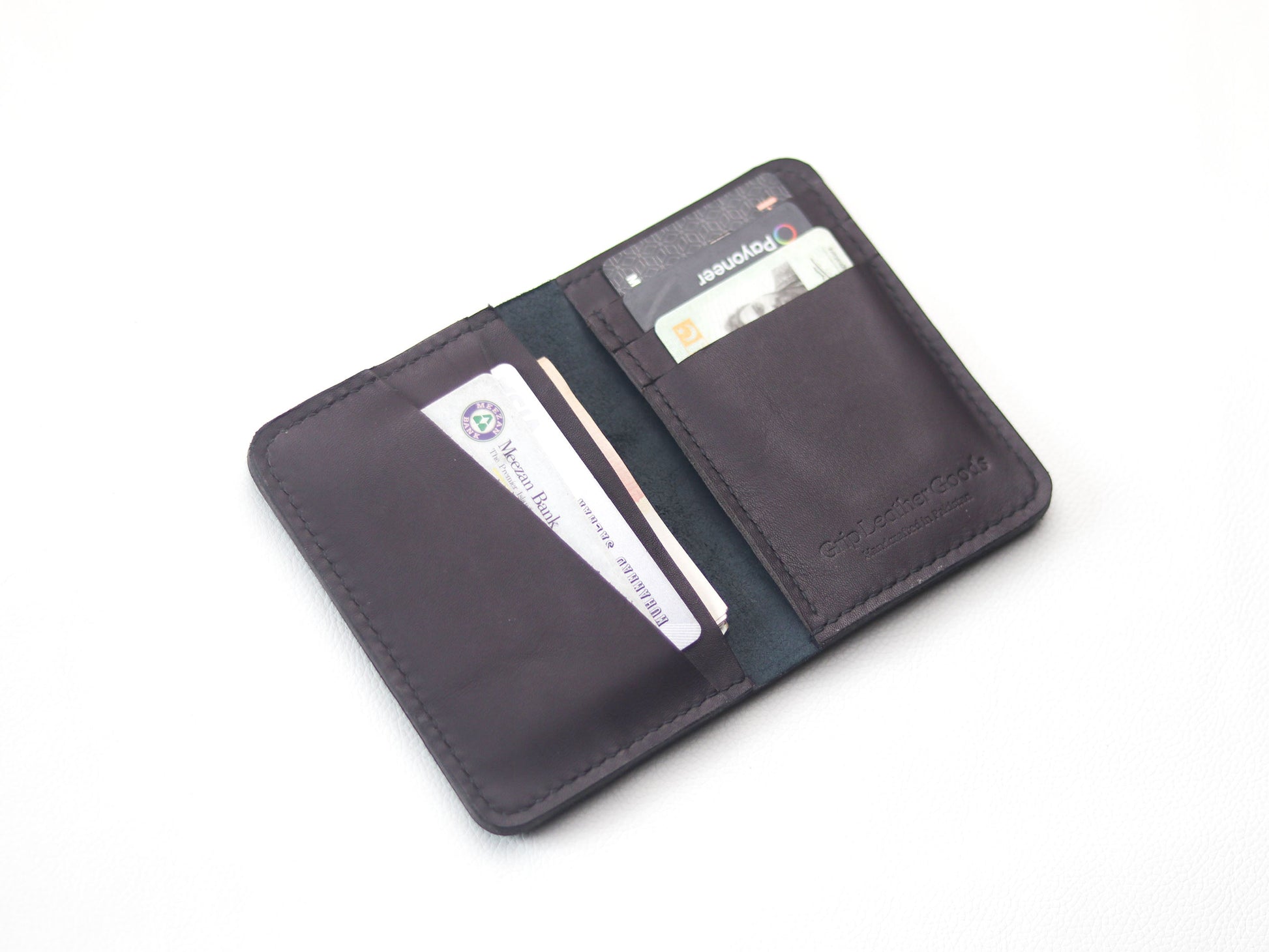 BI-FOLD SNAP WALLET DEEP PURPLE AND BLACK GRIP LEATHER GOODS