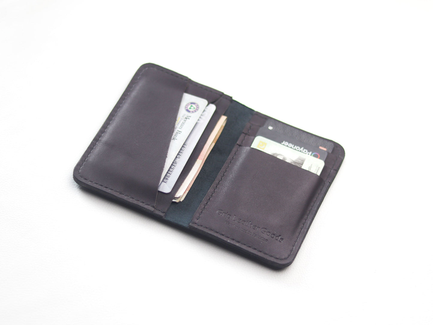 BI-FOLD SNAP WALLET DEEP PURPLE AND BLACK GRIP LEATHER GOODS