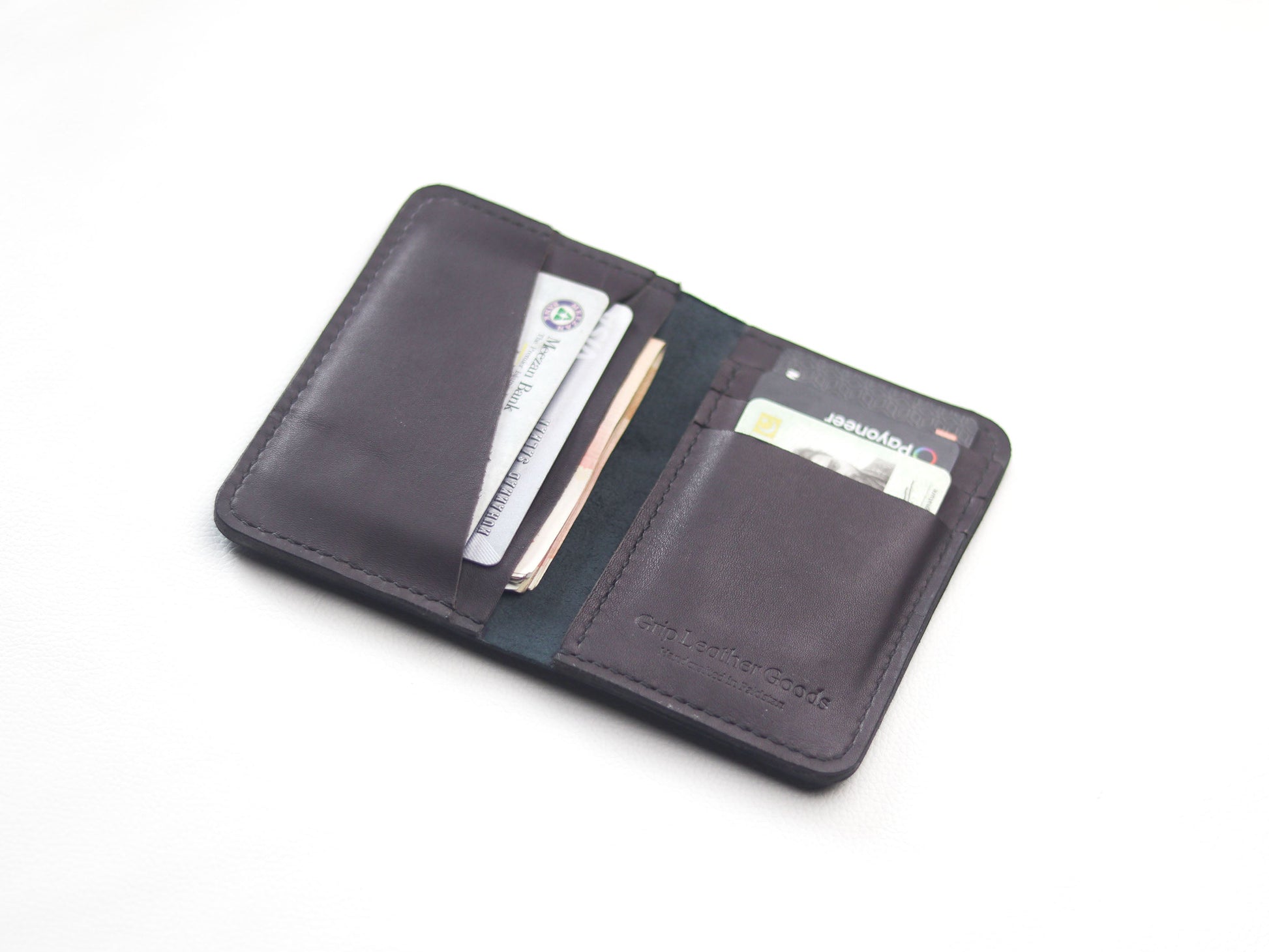 BI-FOLD SNAP WALLET DEEP PURPLE AND BLACK GRIP LEATHER GOODS
