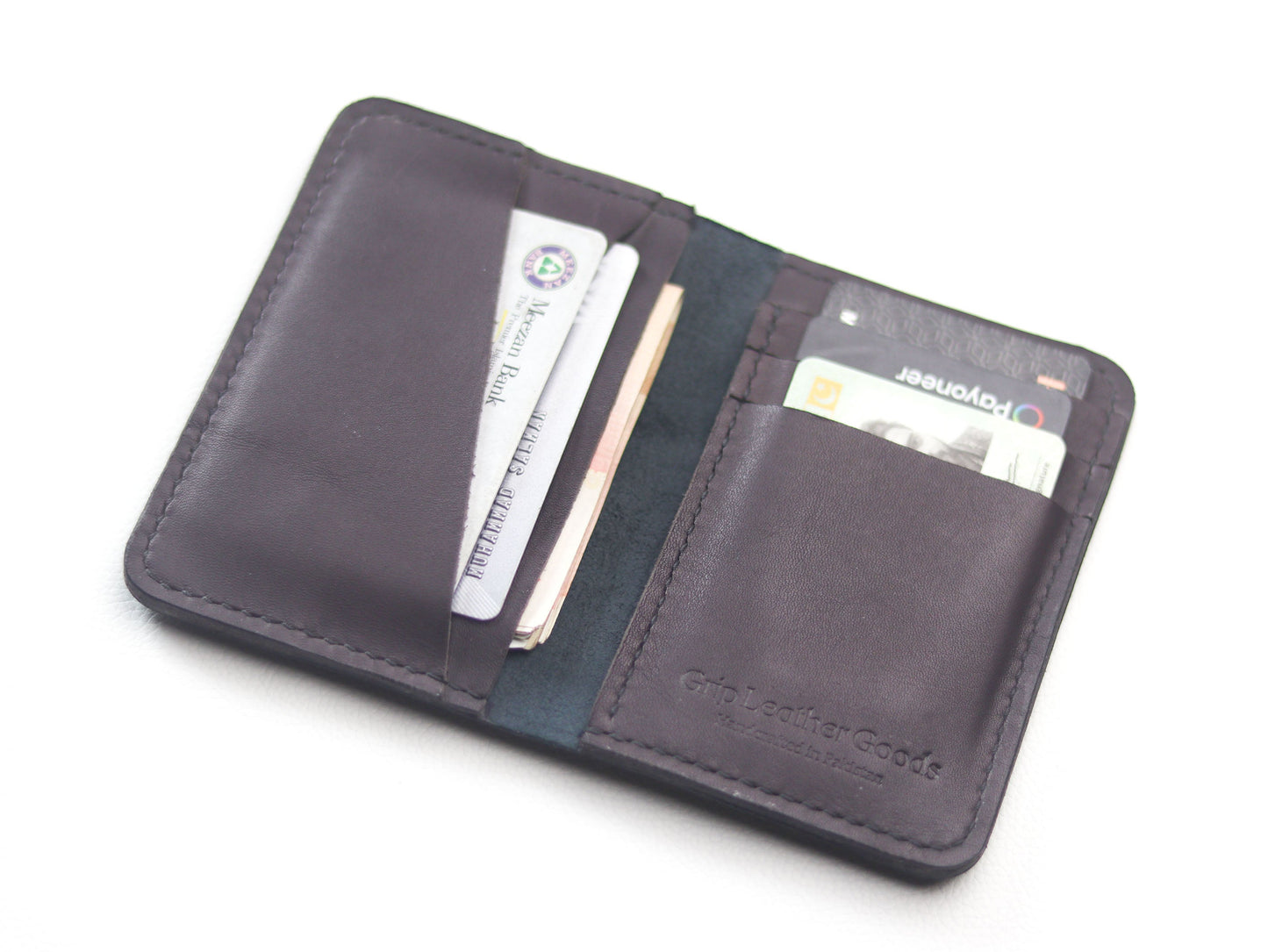 BI-FOLD SNAP WALLET DEEP PURPLE AND BLACK GRIP LEATHER GOODS