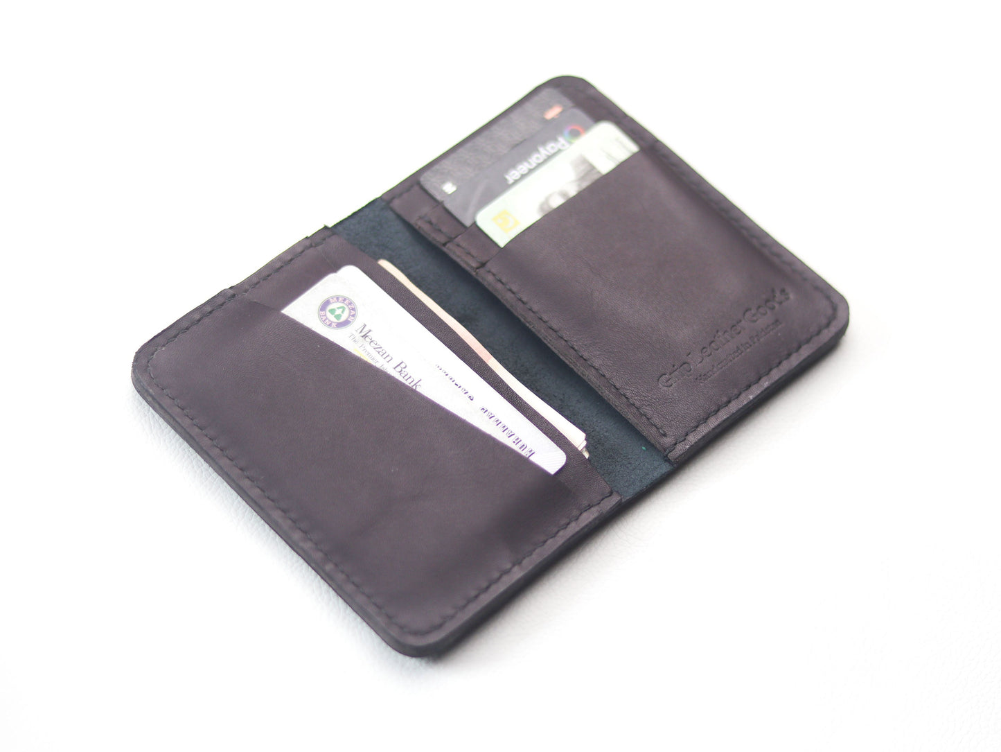 BI-FOLD SNAP WALLET DEEP PURPLE AND BLACK GRIP LEATHER GOODS