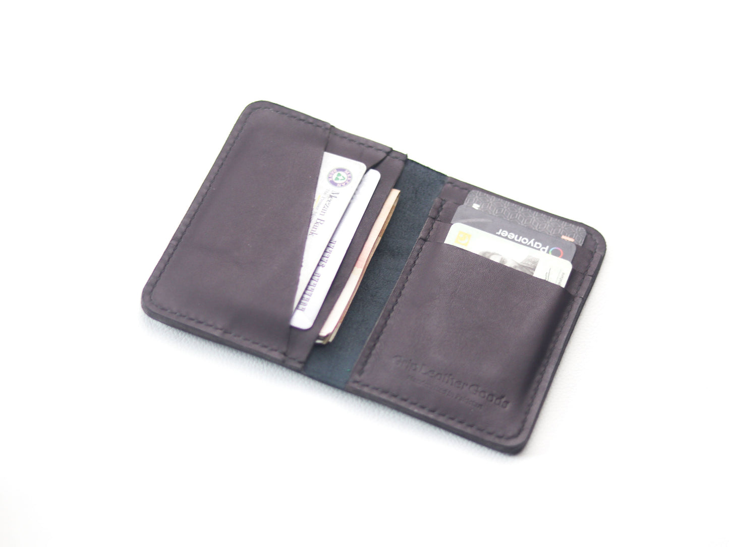 BI-FOLD SNAP WALLET DEEP PURPLE AND BLACK GRIP LEATHER GOODS