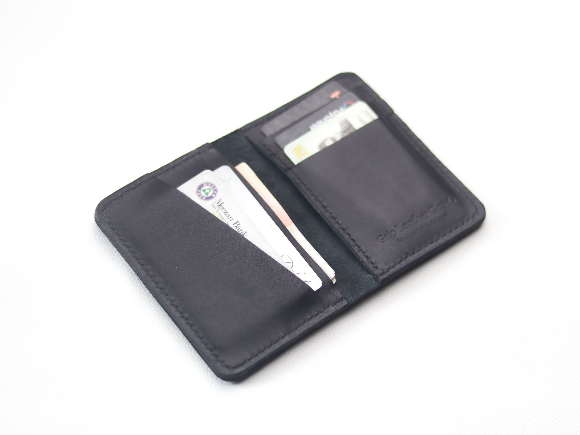 BI-FOLD SNAP WALLET FULL BLACK GRIP LEATHER GOODS