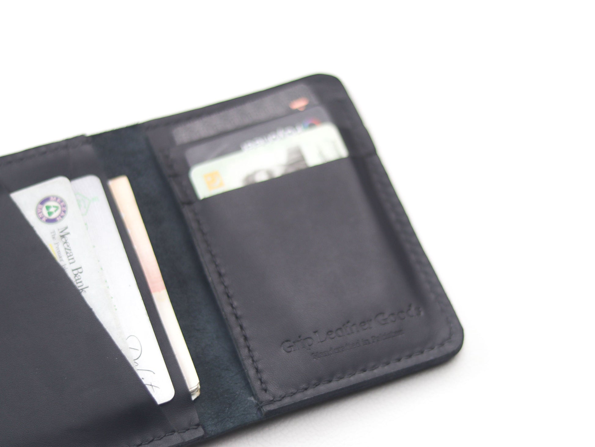 BI-FOLD SNAP WALLET FULL BLACK GRIP LEATHER GOODS