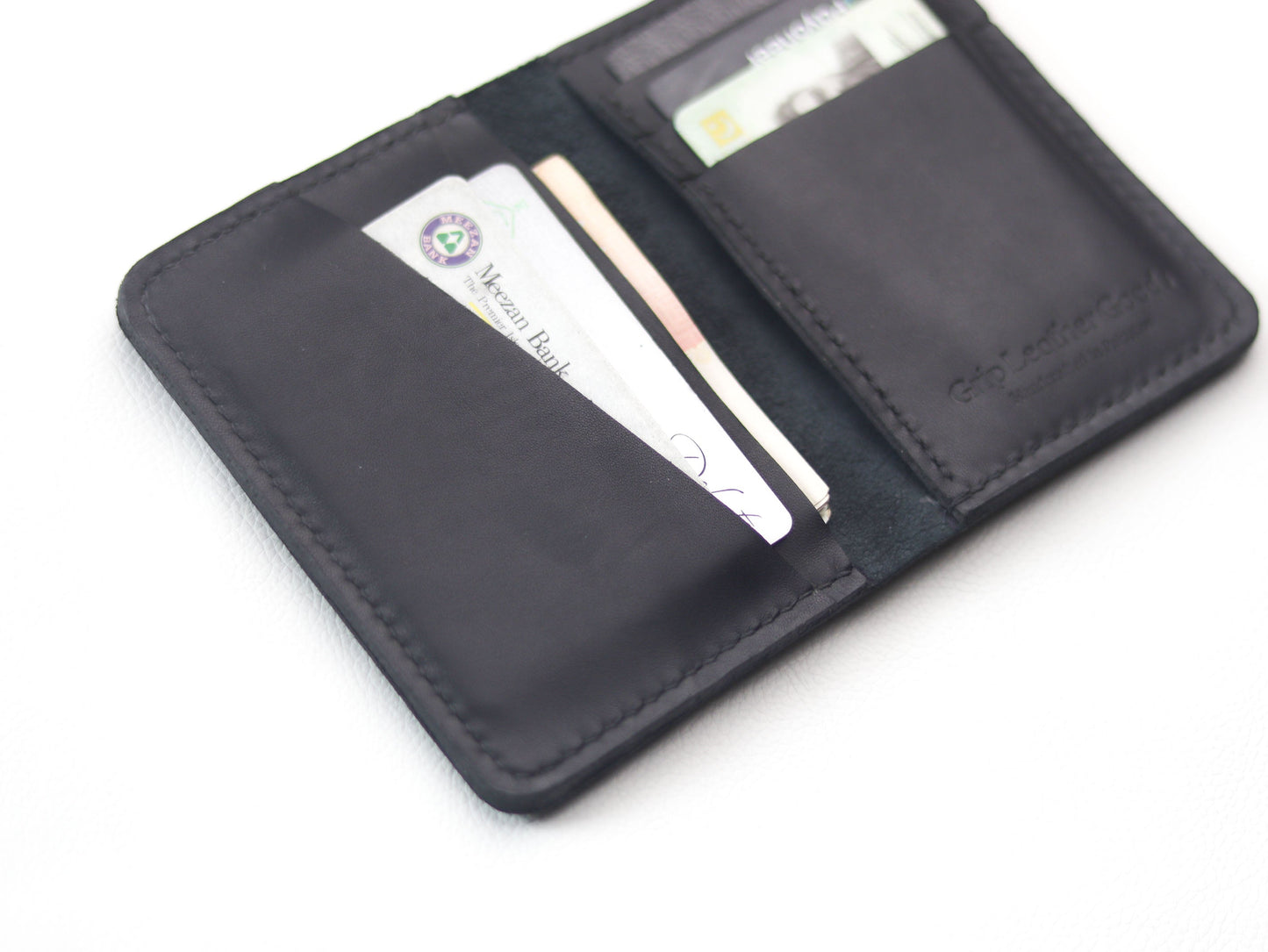 BI-FOLD SNAP WALLET FULL BLACK GRIP LEATHER GOODS