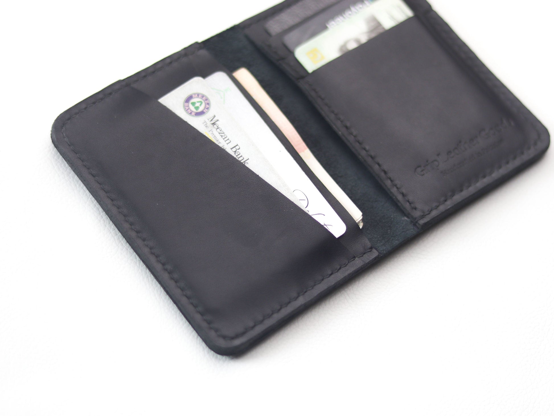 BI-FOLD SNAP WALLET FULL BLACK GRIP LEATHER GOODS