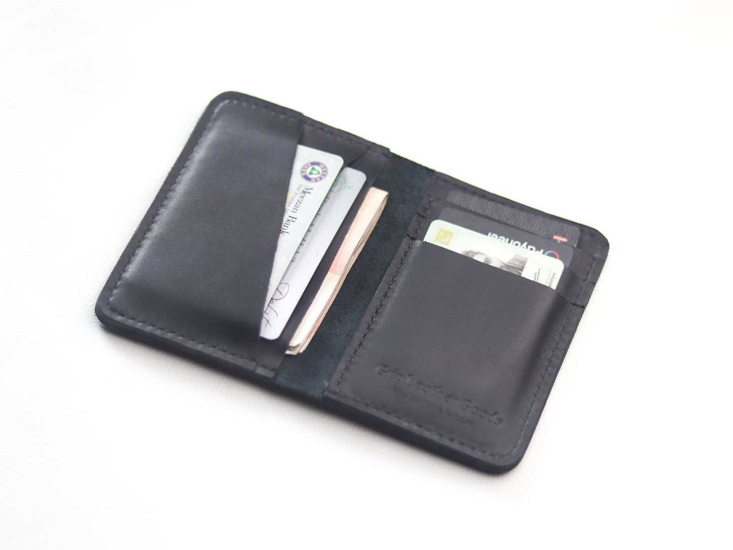 BI-FOLD SNAP WALLET FULL BLACK GRIP LEATHER GOODS