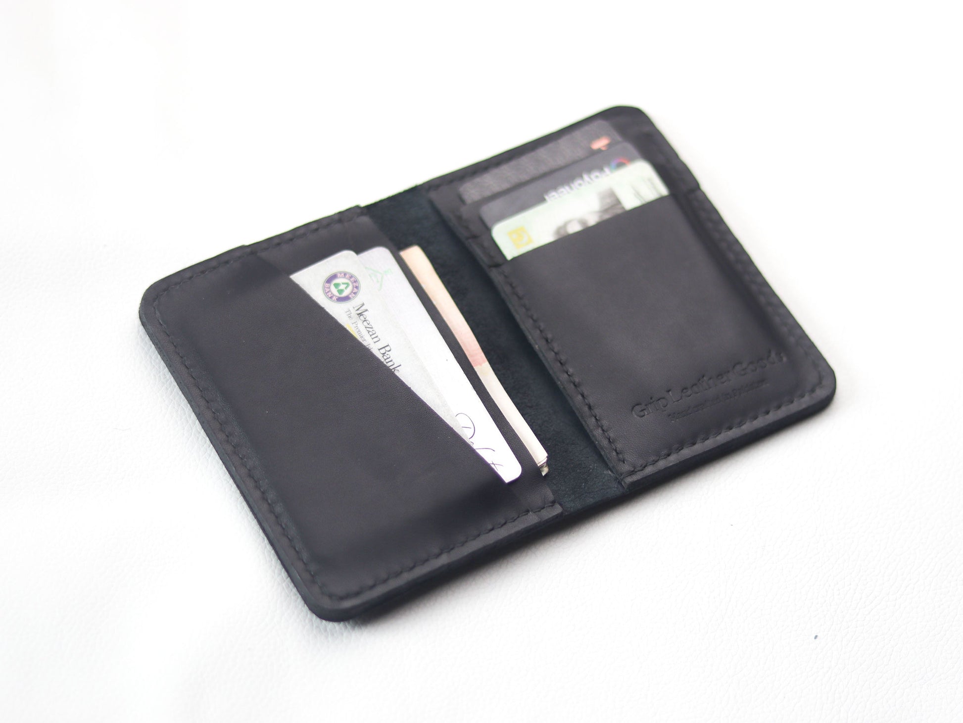 BI-FOLD SNAP WALLET FULL BLACK GRIP LEATHER GOODS
