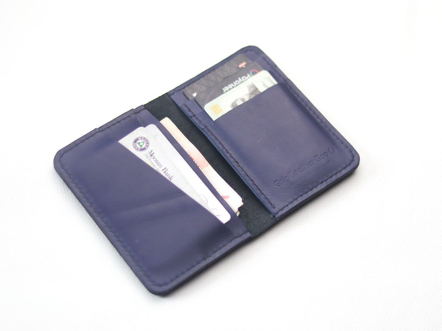 BI-FOLD SNAP WALLET OXFORD BLUE AND BLACK GRIP LEATHER GOODS