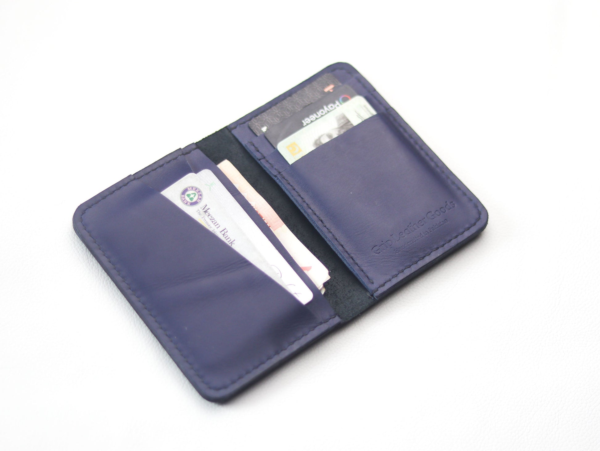BI-FOLD SNAP WALLET OXFORD BLUE AND BLACK GRIP LEATHER GOODS