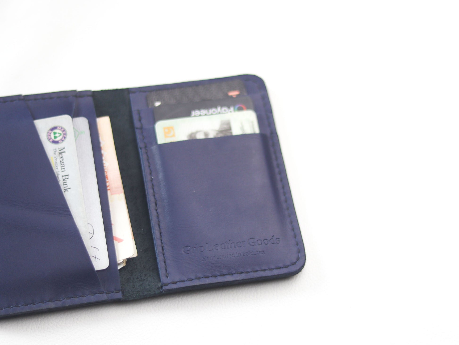BI-FOLD SNAP WALLET OXFORD BLUE AND BLACK GRIP LEATHER GOODS