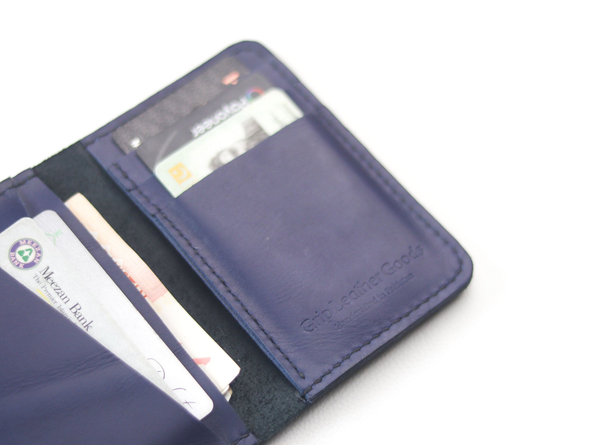 BI-FOLD SNAP WALLET OXFORD BLUE AND BLACK GRIP LEATHER GOODS