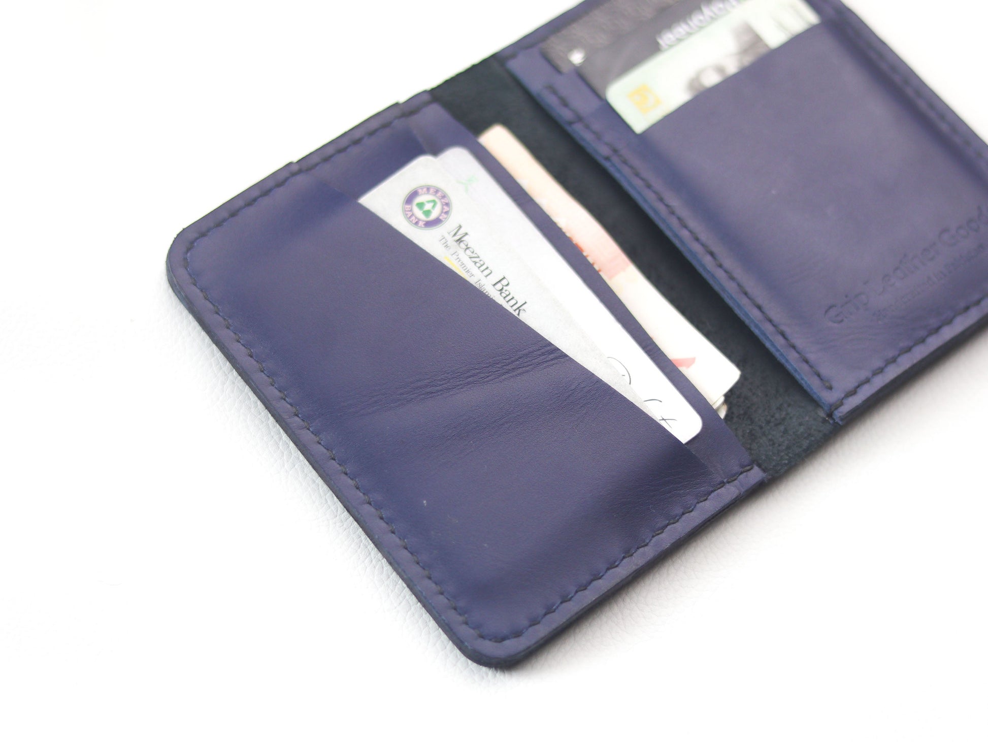 BI-FOLD SNAP WALLET OXFORD BLUE AND BLACK GRIP LEATHER GOODS