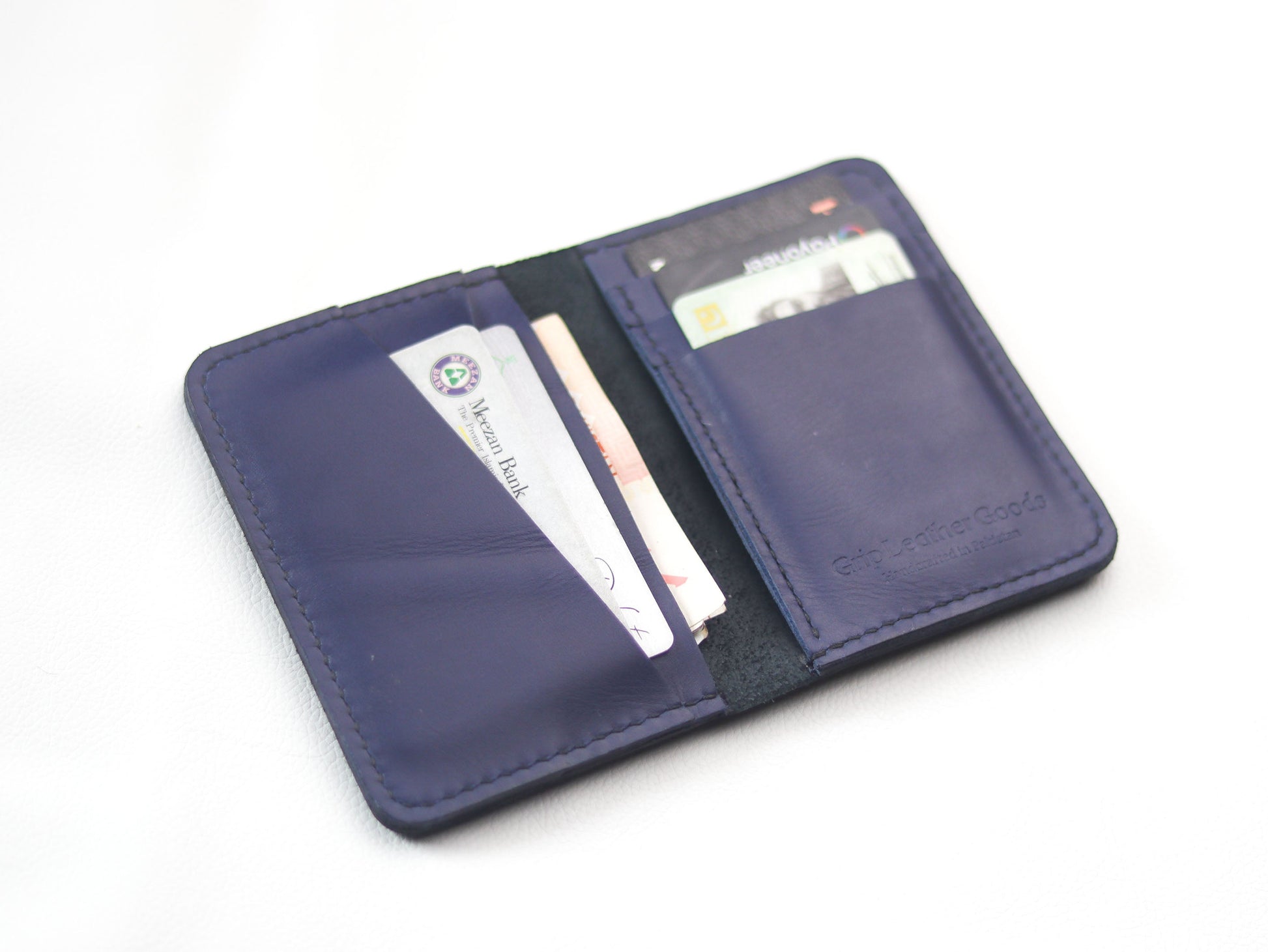 BI-FOLD SNAP WALLET OXFORD BLUE AND BLACK GRIP LEATHER GOODS