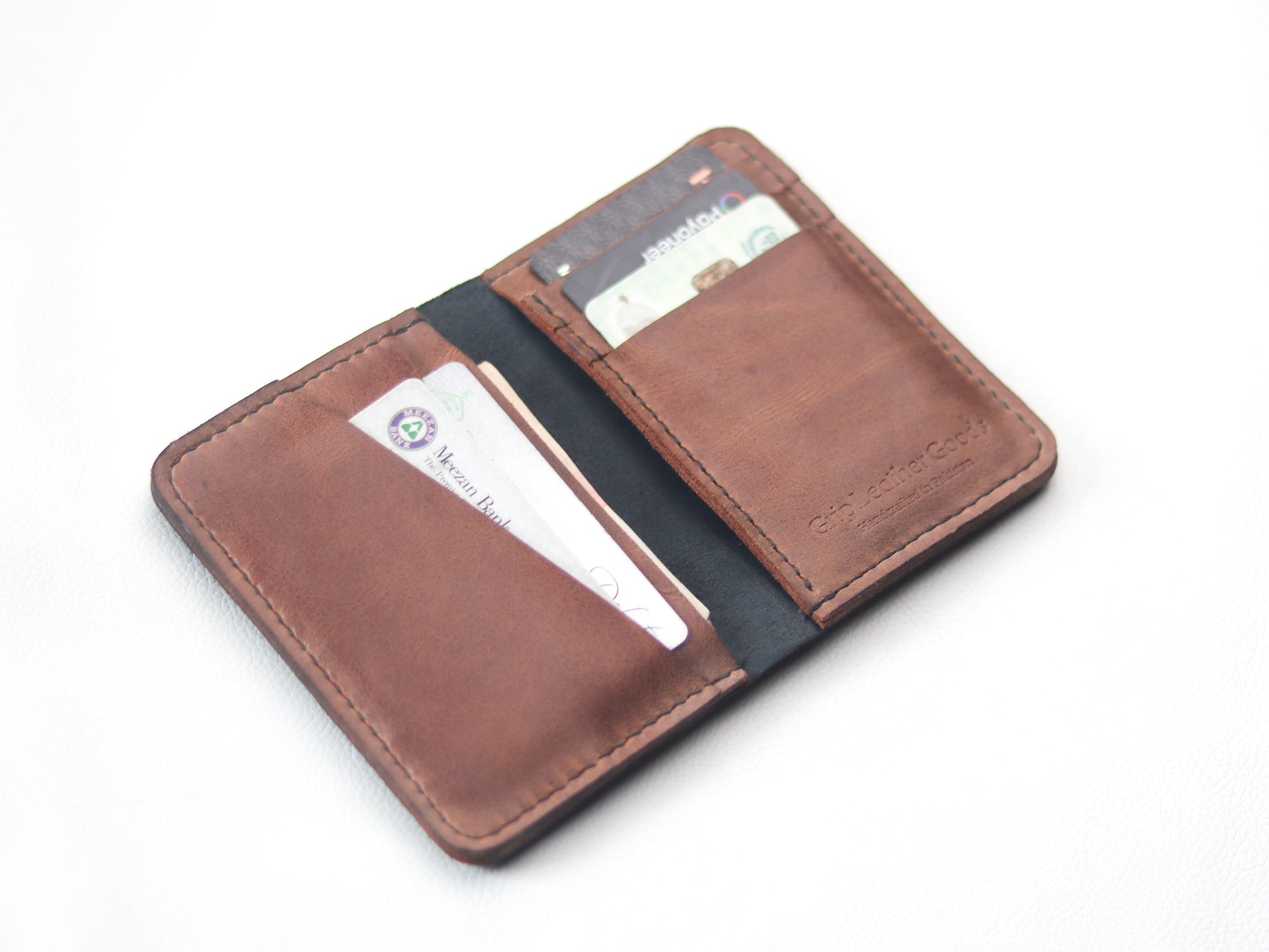 BI-FOLD SNAP WALLET BROWN AND BLACK GRIP LEATHER GOODS