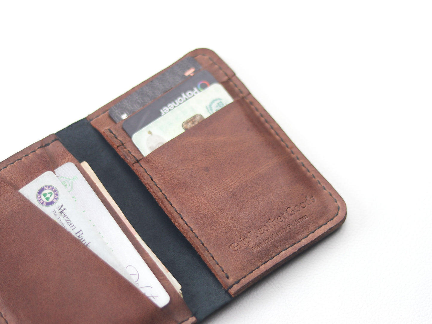 BI-FOLD SNAP WALLET BROWN AND BLACK GRIP LEATHER GOODS