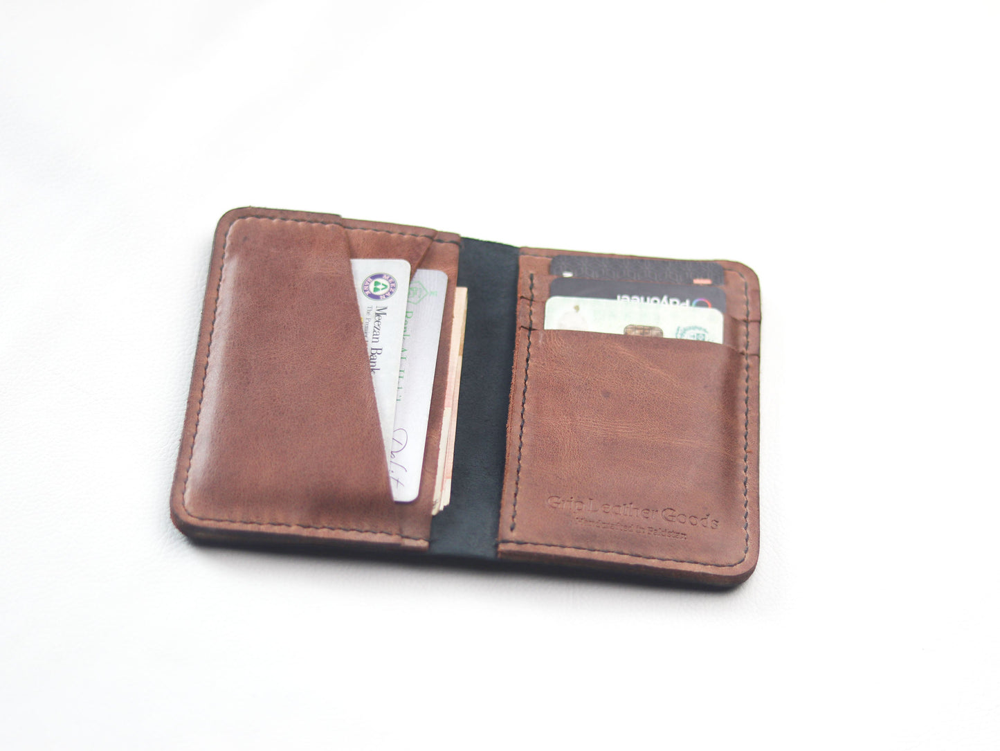 BI-FOLD SNAP WALLET BROWN AND BLACK GRIP LEATHER GOODS