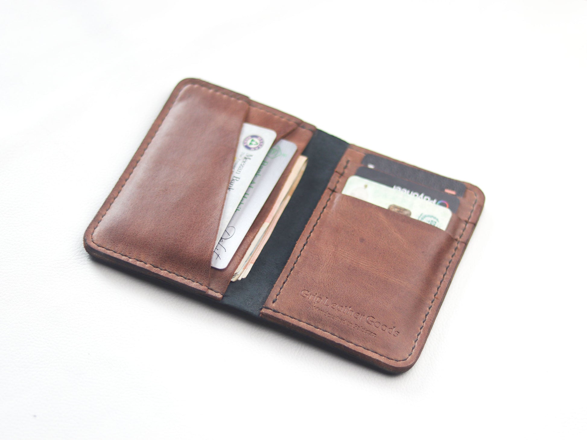 BI-FOLD SNAP WALLET BROWN AND BLACK GRIP LEATHER GOODS