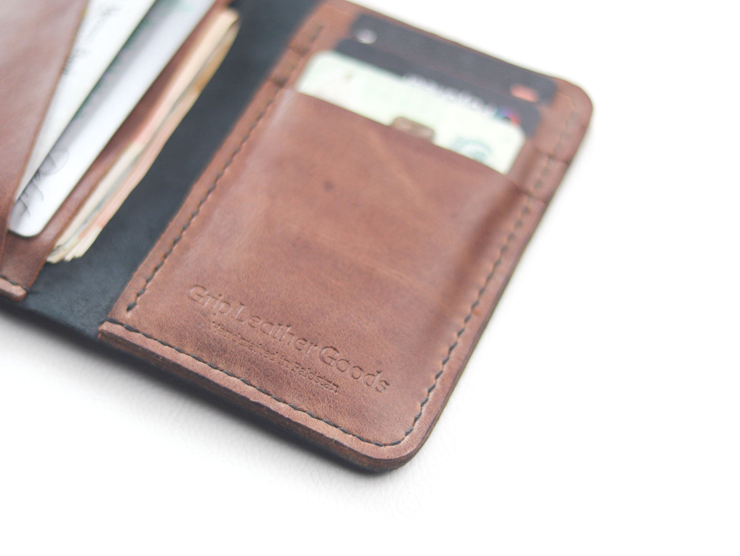 BI-FOLD SNAP WALLET BROWN AND BLACK GRIP LEATHER GOODS