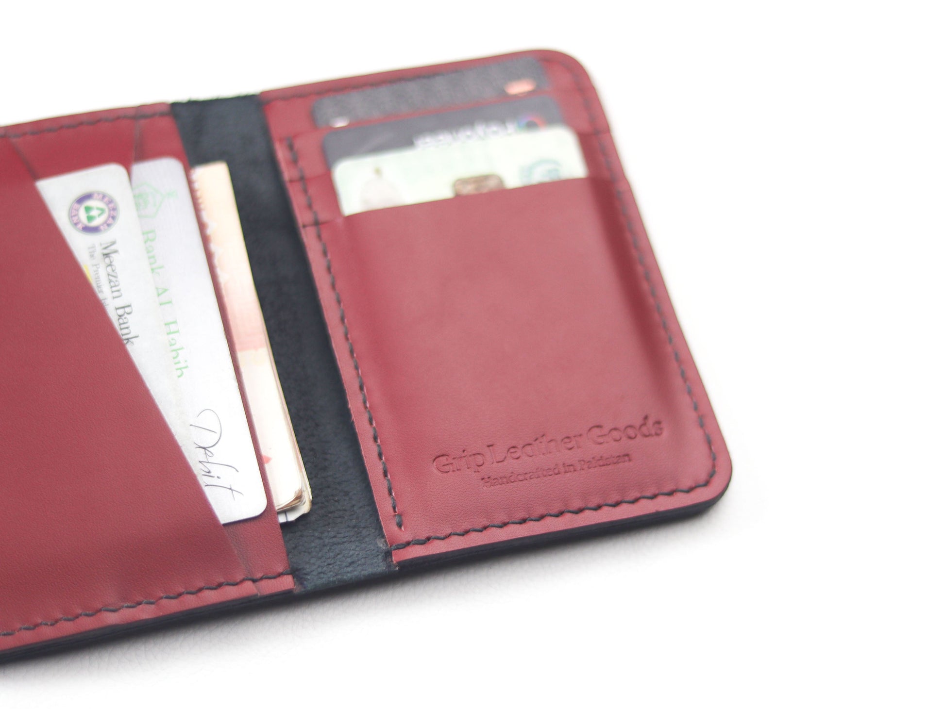 BI-FOLD SNAP WALLET CRIMSON RED AND BLACK GRIP LEATHER GOODS
