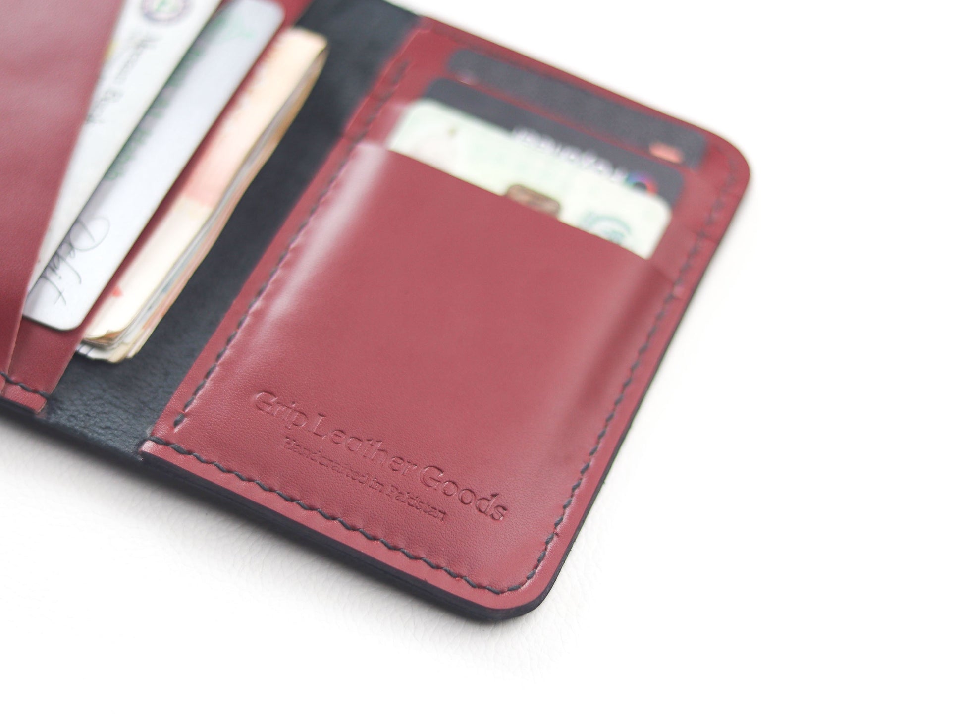 BI-FOLD SNAP WALLET CRIMSON RED AND BLACK GRIP LEATHER GOODS
