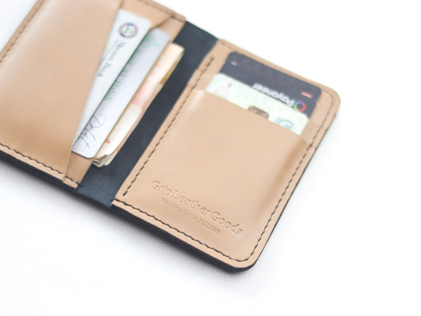 BI-FOLD SNAP WALLET CHIFFON WHITE AND BLACK GRIP LEATHER GOODS