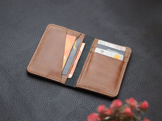 BI-FOLD SNAP WALLET BROWN AND BLACK GRIP LEATHER GOODS