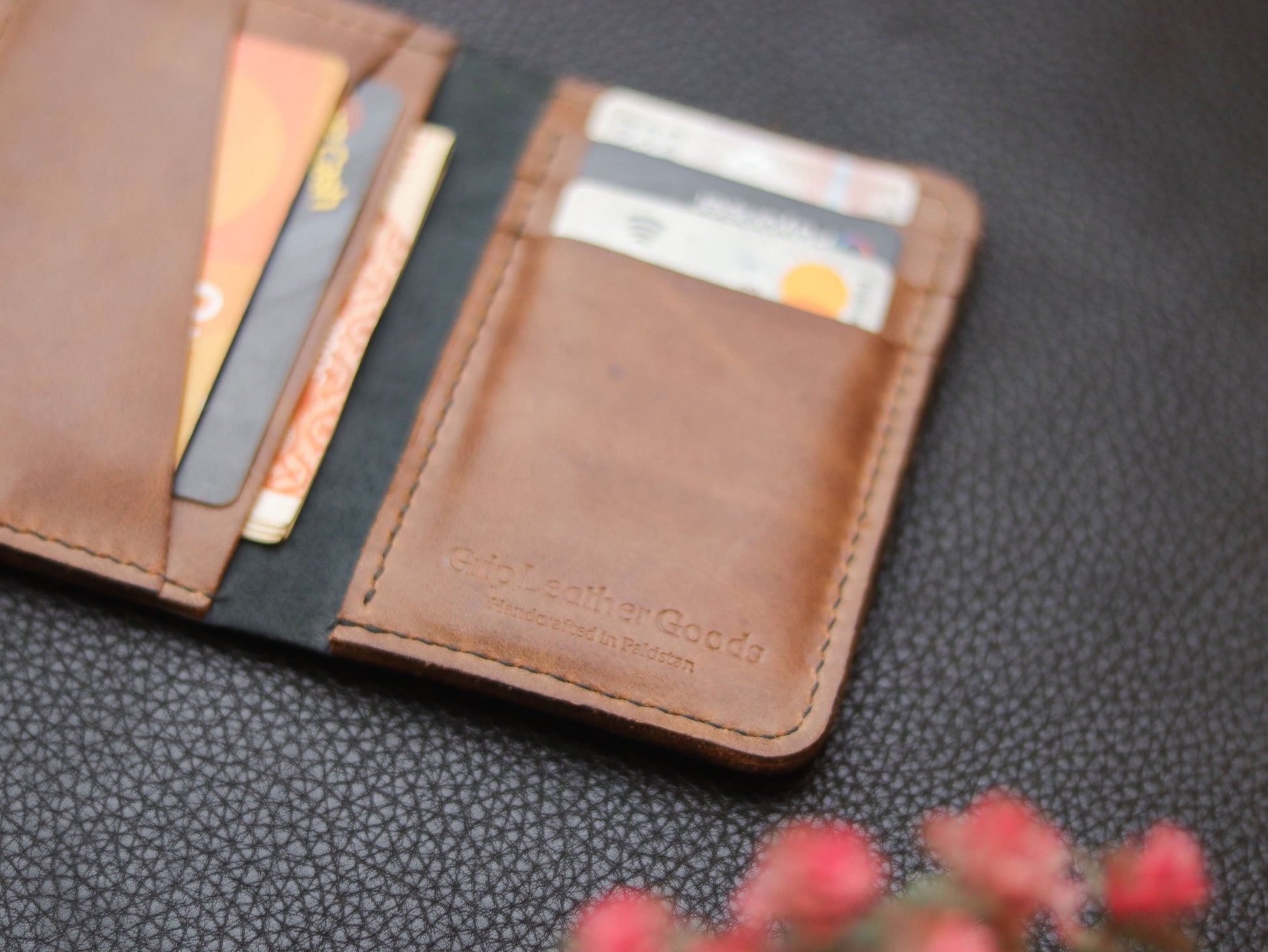 BI-FOLD SNAP WALLET BROWN AND BLACK GRIP LEATHER GOODS
