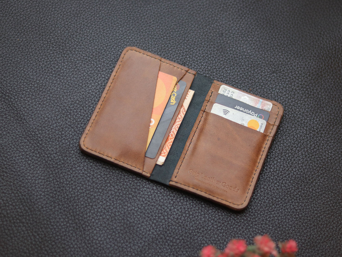 BI-FOLD SNAP WALLET BROWN AND BLACK GRIP LEATHER GOODS