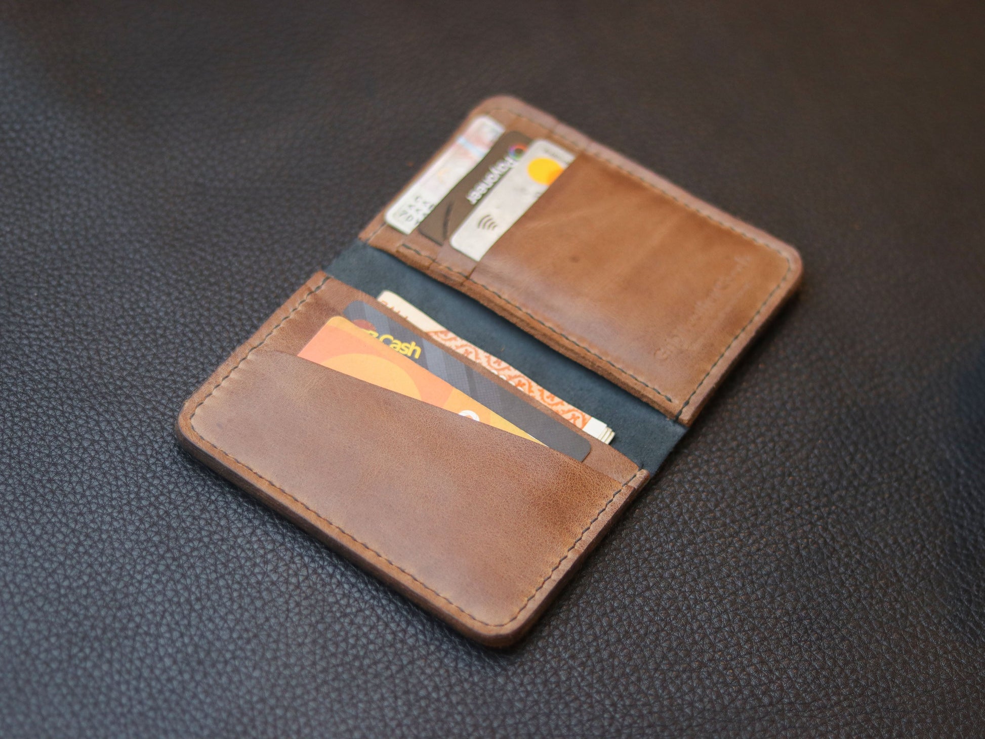 BI-FOLD SNAP WALLET BROWN AND BLACK GRIP LEATHER GOODS