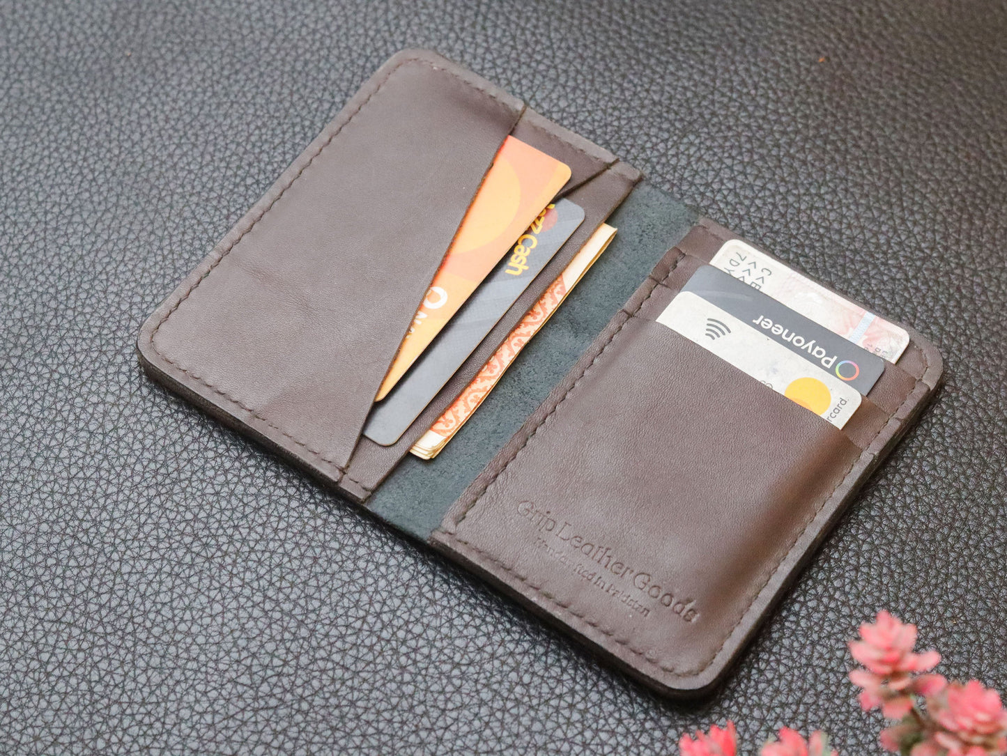 BI-FOLD SNAP WALLET DEEP PURPLE AND BLACK GRIP LEATHER GOODS