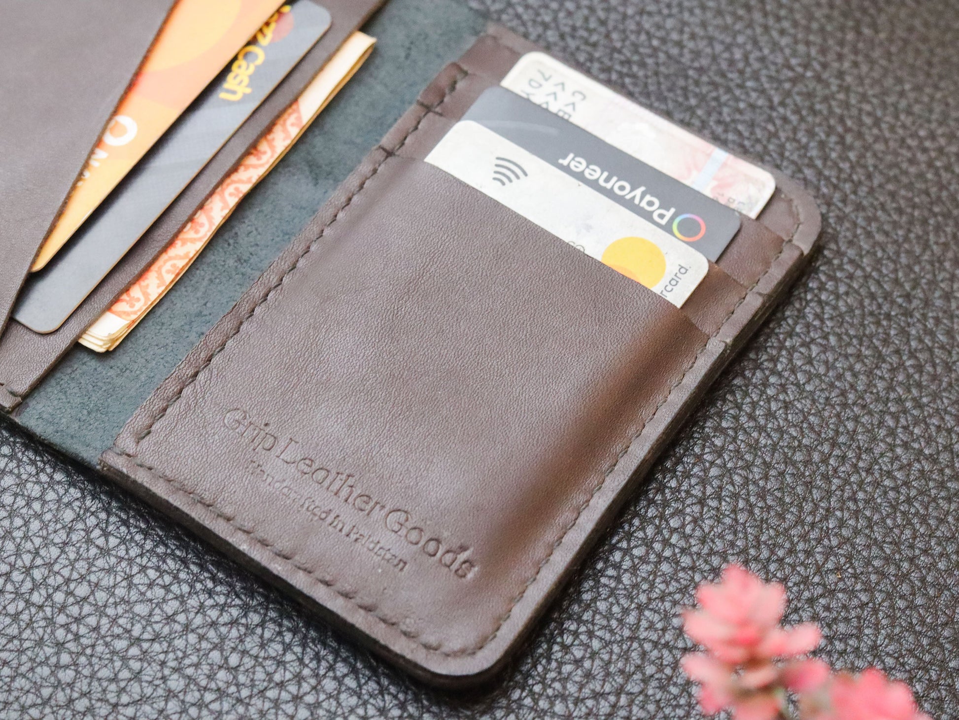 BI-FOLD SNAP WALLET DEEP PURPLE AND BLACK GRIP LEATHER GOODS