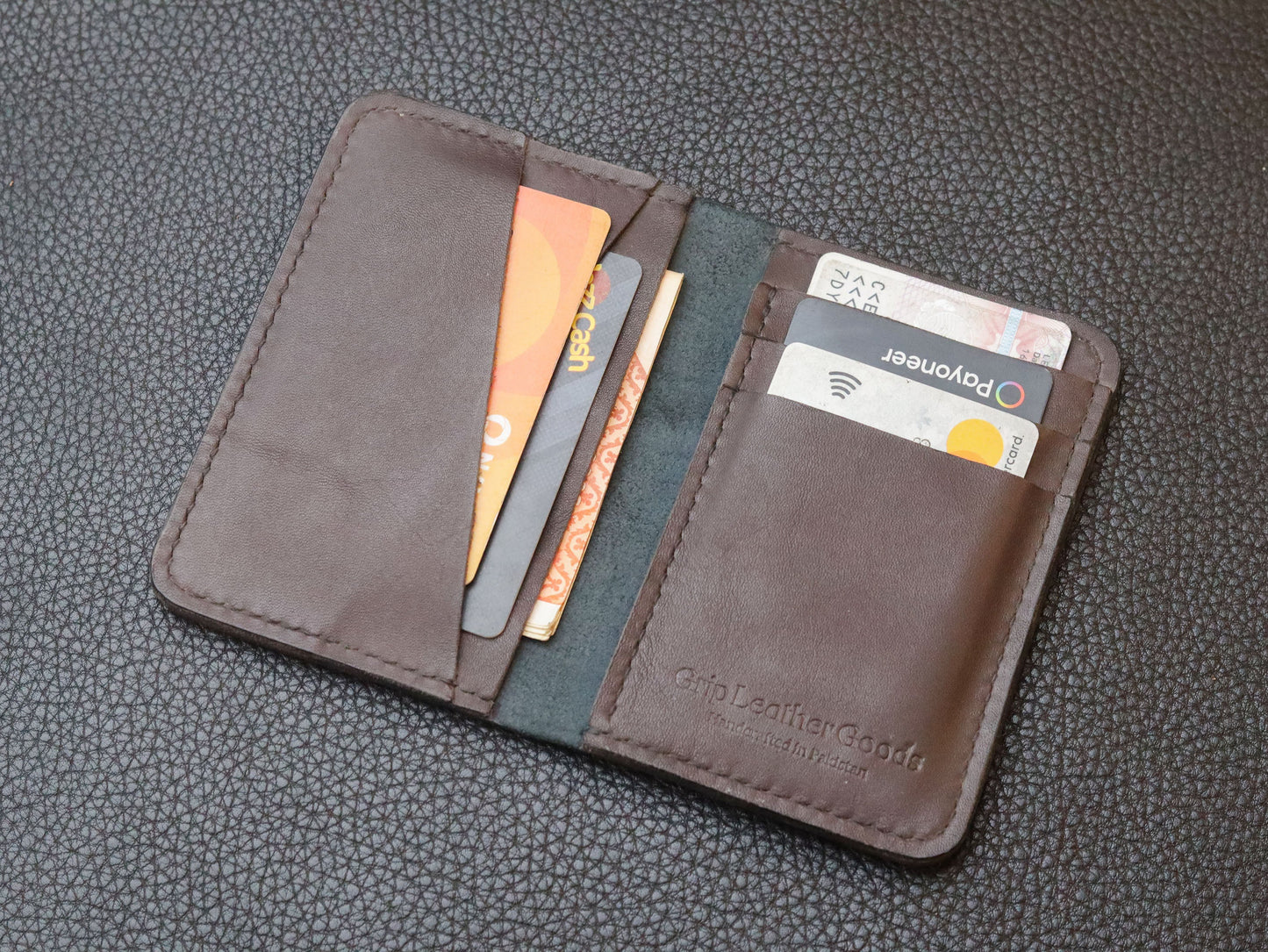 BI-FOLD SNAP WALLET DEEP PURPLE AND BLACK GRIP LEATHER GOODS