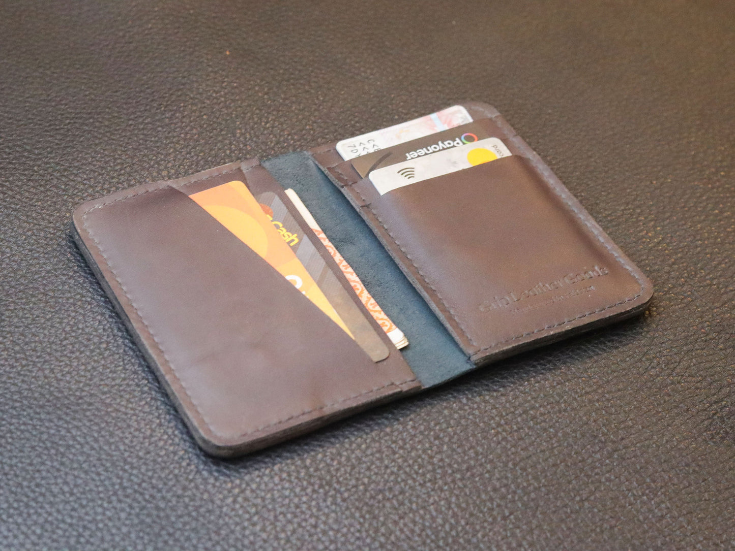 BI-FOLD SNAP WALLET DEEP PURPLE AND BLACK GRIP LEATHER GOODS